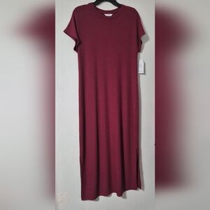 Time and Tru Burgundy Ribbed Knit Maxi Dress